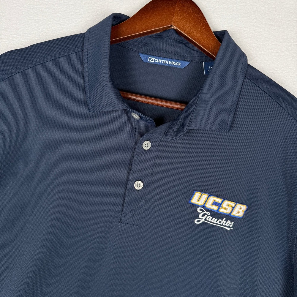 UCSB Gauchos Cutter & Buck Polo Shirt Mens Large Navy Blue Embroidered Logo